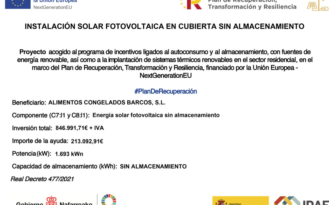 Alimentos Congelados Barcos, S.L. recibe una ayuda del Fondo Next Generation EU